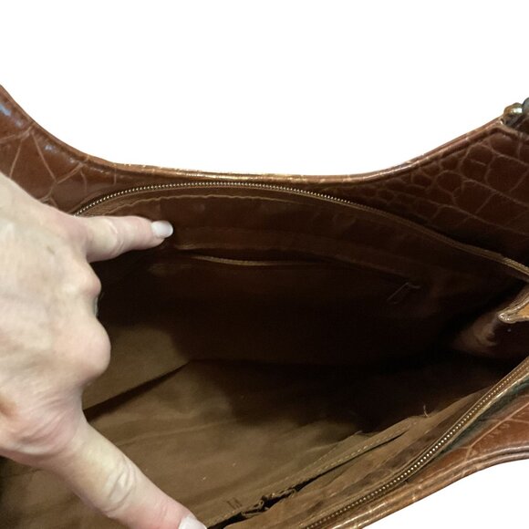 Vtg Y2K Brown Crocodile Embossed Leather Handbag Purse Satchel &  Wallet Set - Picture 9 of 10